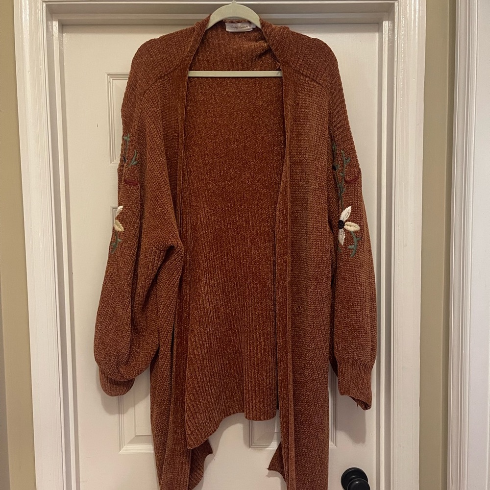 Warm brown Chenille sweater cardigan plus size 3X by Simply Couture